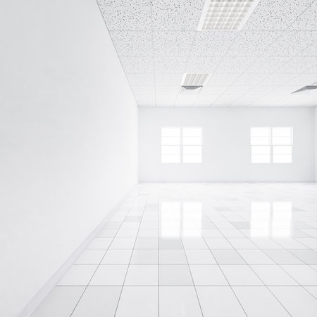 3d rendering of white tile floor, empty space or room, light from window. Modern interior home design of living room, look clean surface with texture pattern for background.の写真素材