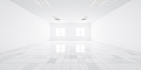 3d rendering of white tile floor, empty space or room, light from window. Modern interior home design of living room, look clean surface with texture pattern for background.の写真素材