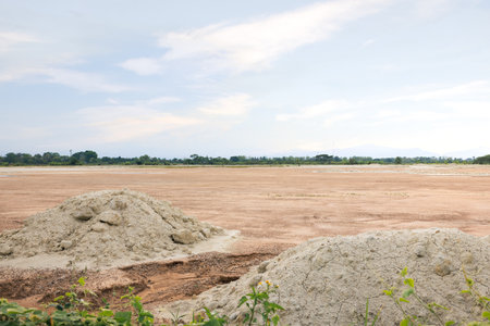 Land, landscape at evening. Include soil backfill, empty or vacant area at outdoor. Real estate or property for housing subdivision, construction and investment in Chiang Mai.の写真素材