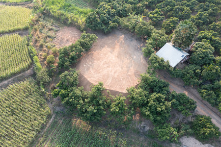 Land and soil backfill in aerial view. Include landscape, empty or vacant area at outdoor. Real...