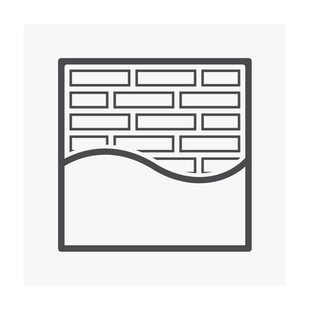 Brick wall and plastering vector icon. Natural material to build, masonry to panels wall, fence, retainer wall, fireplace and plastering mortar cement for architecture.のイラスト素材