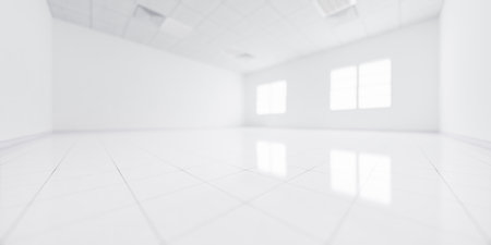 3d rendering of blur background or blur white empty space in room include tile floor in perspective view, light of window. Modern interior home design of room look clean, bright.の写真素材