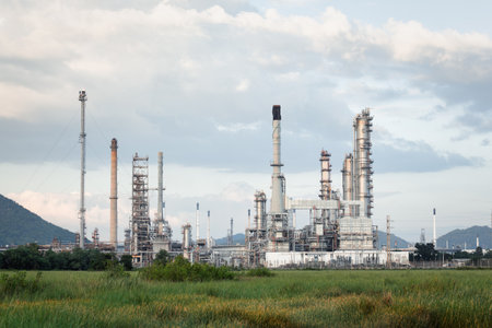 Oil gas refinery plant. May called petroleum, production or petrochemical plant. Include gas flare...