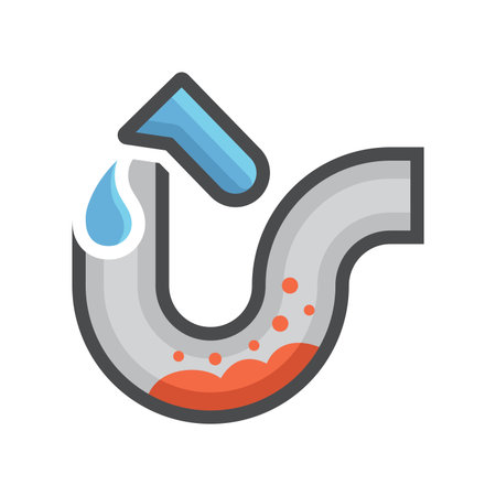 Vector icon of solution to unclog household plumbing and drainage system issues. To use chemical cleaner to dissolve waste in trap or backup pipes. Ideal for sanitation maintenanceのイラスト素材
