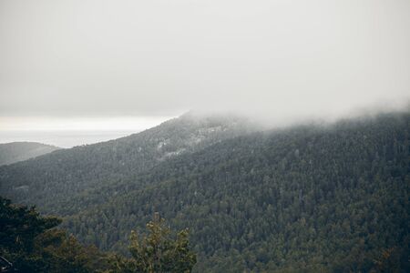 Mountain landscape. Beautiful cloudy moutainscape. Mountain scene. Serene scenery in wild nature....