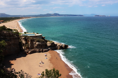 Aerial view of "Pals" beach in "La Costa Brava" region. This is one of the most wonderful spots of the Spanish mediterranean seaside.の写真素材