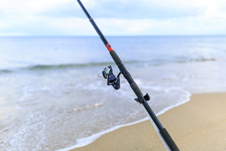 Fishing cane on the beachの写真素材