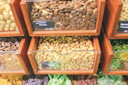 mix of dries fruits in a marketの写真素材