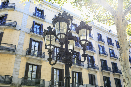 Tipycal street light sited in Barcelonaの写真素材