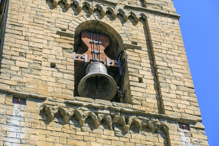 Stone church sited in a town of Spain, Montañanaの写真素材