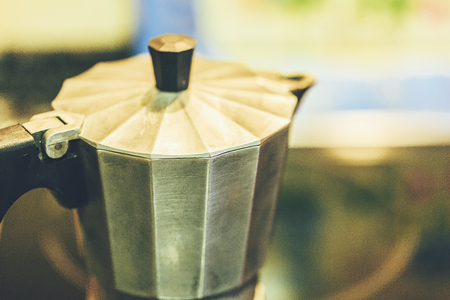 stainless classic cofee machine in he kitchenの写真素材