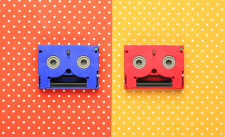 Super mm cassettes  with colorful topped backgroundの写真素材