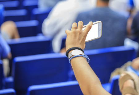 woman looking her smart phoneの写真素材