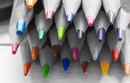 Group of color pencils in black and whiteの写真素材
