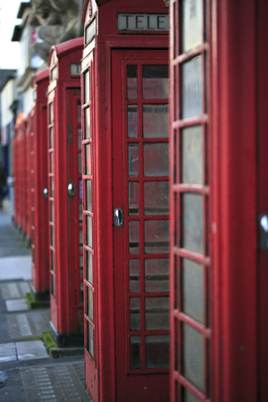 Typical red phone cabins in Blackpoolの写真素材