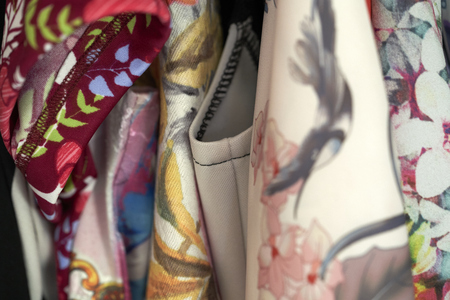 Group of clothes in a wardrobeの写真素材