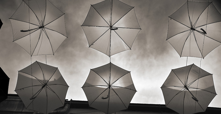 Hanging colored umbrellas