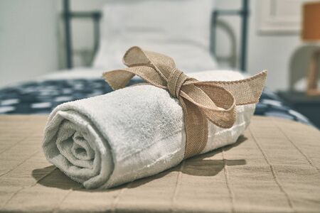 Towel on a bed detailの写真素材