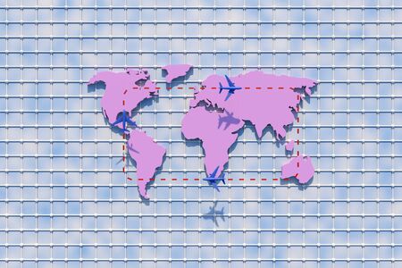 3d Traveling around the world by plane. 3d illustration. Traveling around the world by plane. World Travel conceptの写真素材