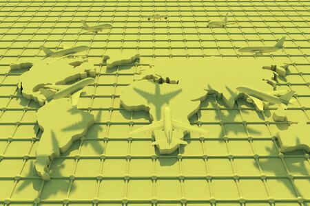 3d Traveling around the world by plane. 3d illustration. Traveling around the world by plane. World...