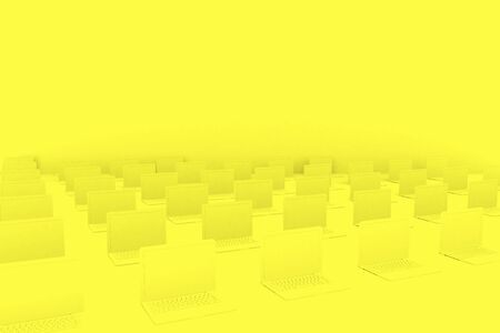 Isolated 3D render laptop computer. Yellow color ,Yellow background