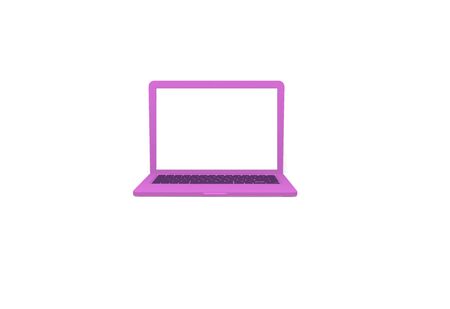 Isolated 3D render laptop computer. Pink color ,white backgroundの写真素材