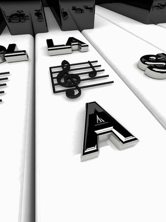 3D render, Piano keys with treble clef notes . Musical backgroundの写真素材