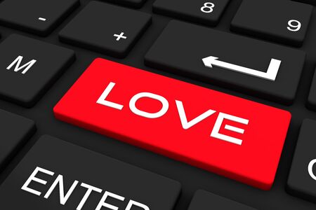3D render. Black keyboard with love key , Business and technology concept backgroundの写真素材