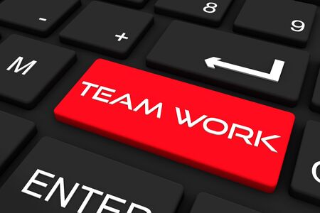 3D render. Black keyboard with team work key , Business and technology concept backgroundの写真素材