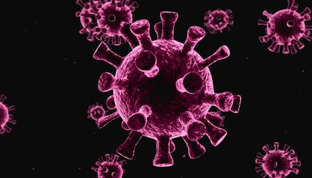 Coronavirus pandemic on blackの写真素材