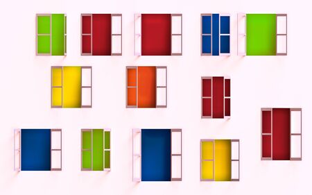 3d rendering. 3d illustration. Opened windows in a buildingの写真素材
