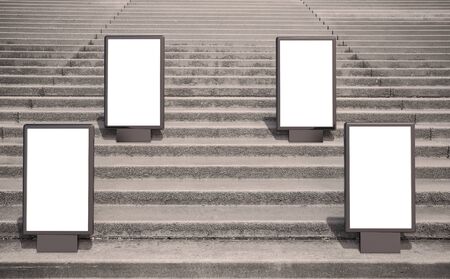 Blank advertising mockup in the street . Poster billboard with stairs backgroundの写真素材