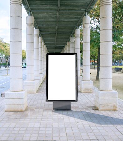Poster billboard in old city background .Blank advertising billboard mockup in the streetの写真素材