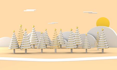 3D christmas postcard landscape .Merry Christmas concept . 3D illustrationの写真素材