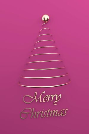 Merry Christmas postcard . Christmas golden tree . 3D rendering . 3D illustrationの写真素材