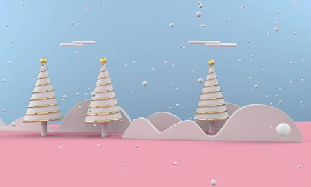 3D christmas postcard landscape .Merry Christmas concept . 3D illustrationの写真素材