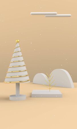 3D christmas postcard landscape .Merry Christmas concept . 3D illustrationの写真素材