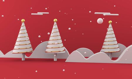 3D christmas postcard landscape .Merry Christmas concept . 3D illustrationの写真素材