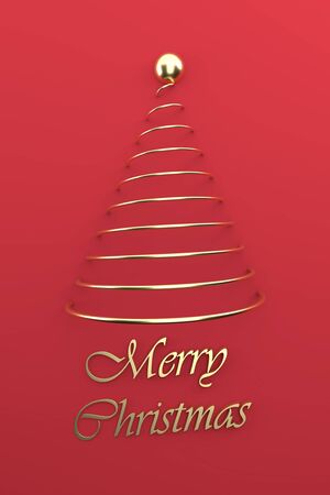Merry Christmas postcard . Christmas golden tree . 3D rendering . 3D illustrationの写真素材