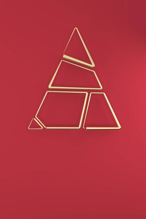 Merry Christmas postcard . Christmas golden tree . 3D rendering . 3D illustrationの写真素材