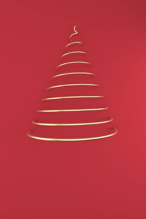 Merry Christmas postcard . Christmas golden tree . 3D rendering . 3D illustrationの写真素材