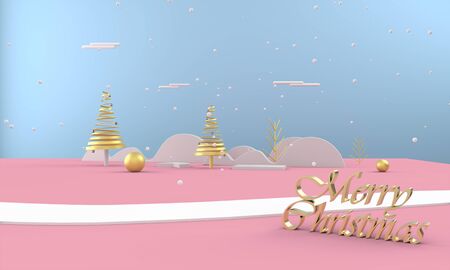 3D christmas postcard landscape .Merry Christmas concept . 3D illustrationの写真素材
