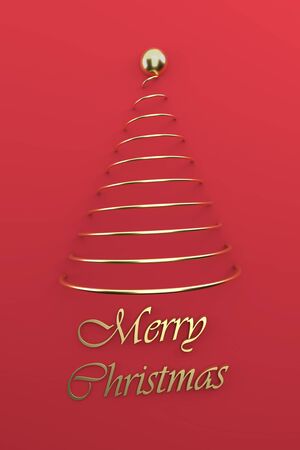 Merry Christmas postcard . Christmas golden tree . 3D rendering . 3D illustrationの写真素材