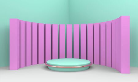 Podium in abstract blue composition, 3d rendering, 3d illustrationの写真素材