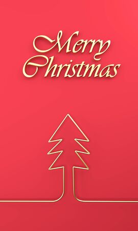 Merry Christmas postcard . Christmas golden tree . 3D rendering . 3D illustrationの写真素材