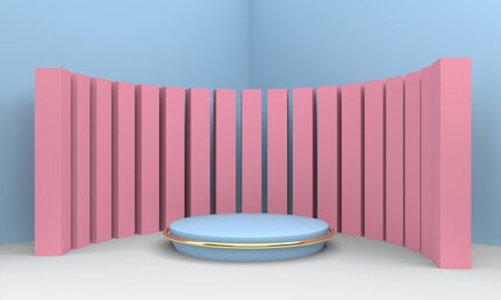 Podium in abstract blue composition, 3d rendering, 3d illustrationの写真素材