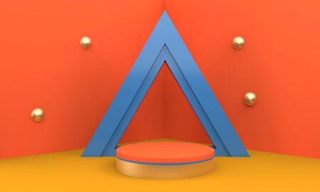 Podium in abstract blue composition, 3d rendering, 3d illustrationの写真素材