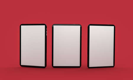 Flying desktop computer, mobile and tablet 3d rendering mockup .3d illustrationの写真素材