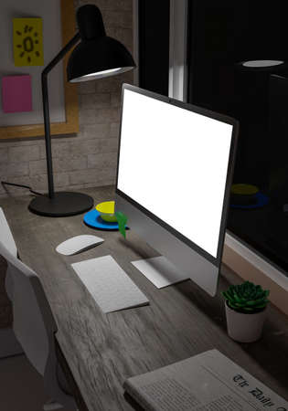 Flying desktop computer, mobile and tablet 3d rendering mockup .3d illustrationの写真素材