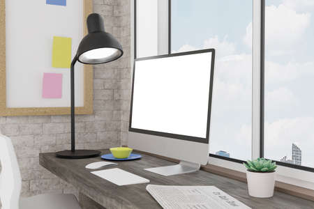 Flying desktop computer, mobile and tablet 3d rendering mockup .3d illustrationの写真素材